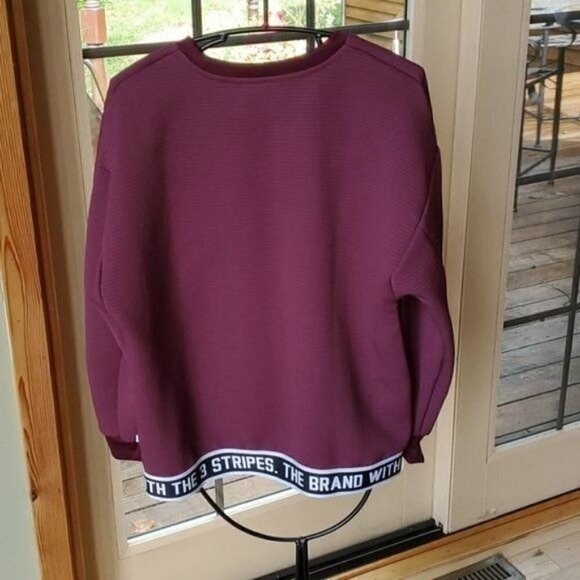 Adidas Trefoil Big Logo Graphic Crewneck Banded Embellish Waist Sz S Sweatshirt - Picture 5 of 10